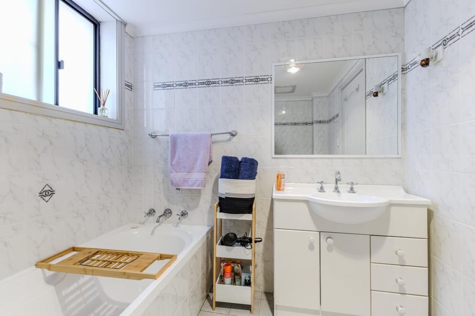 Bath, hair dryier, towels