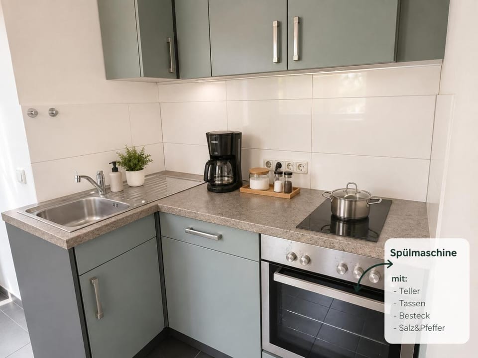 Coffee/tea facilities, Kitchen or kitchenette, dishwasher, stove, toaster