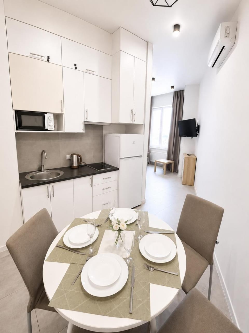 Kitchen or kitchenette, stove