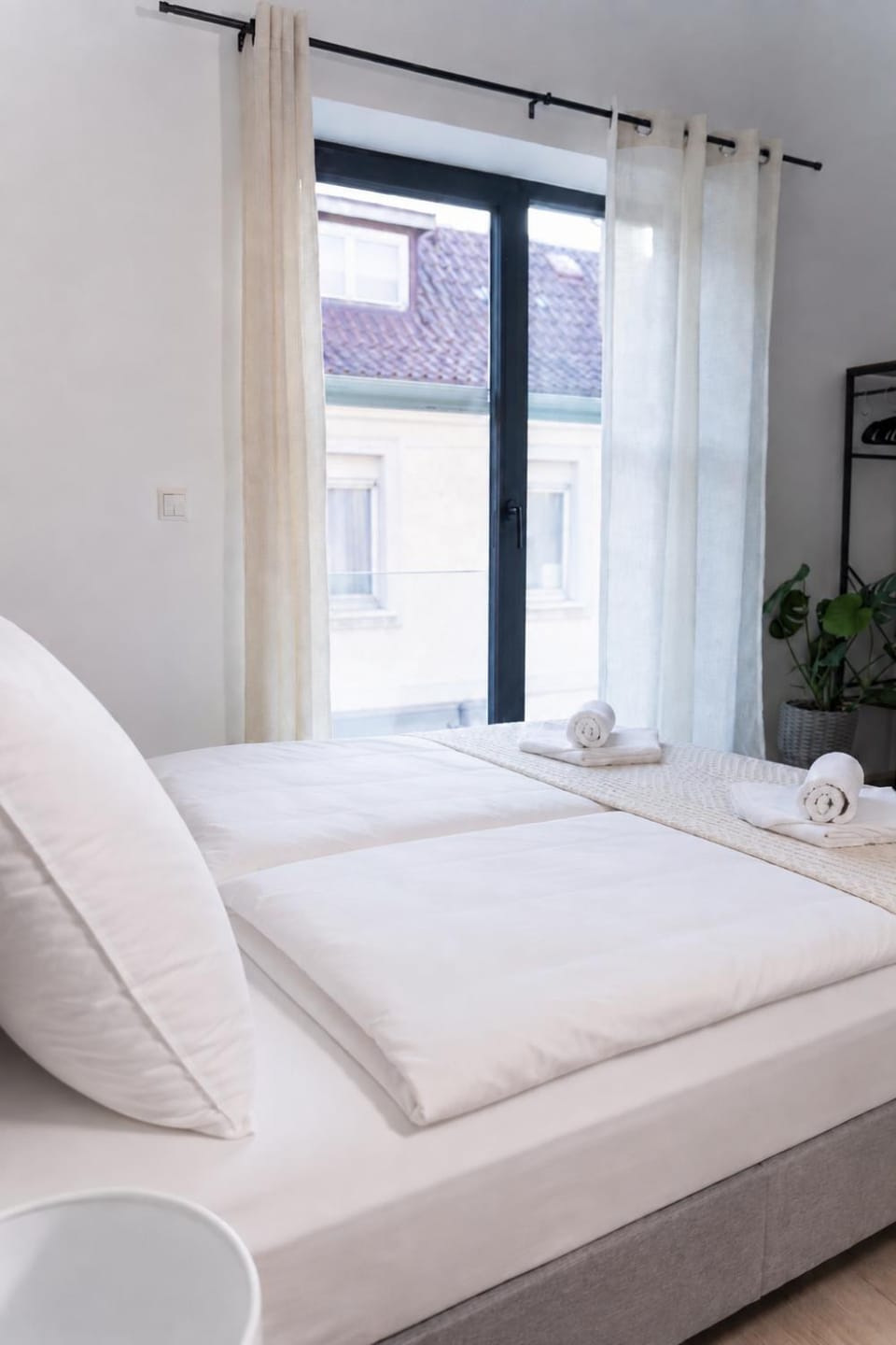Bed, wardrobe