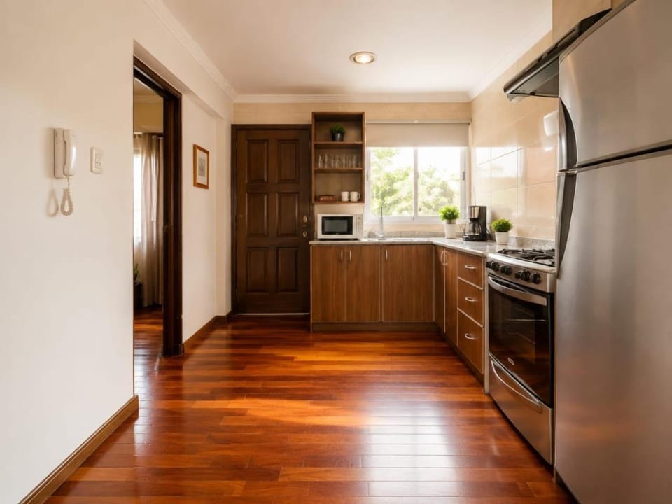 Kitchen or kitchenette, oven