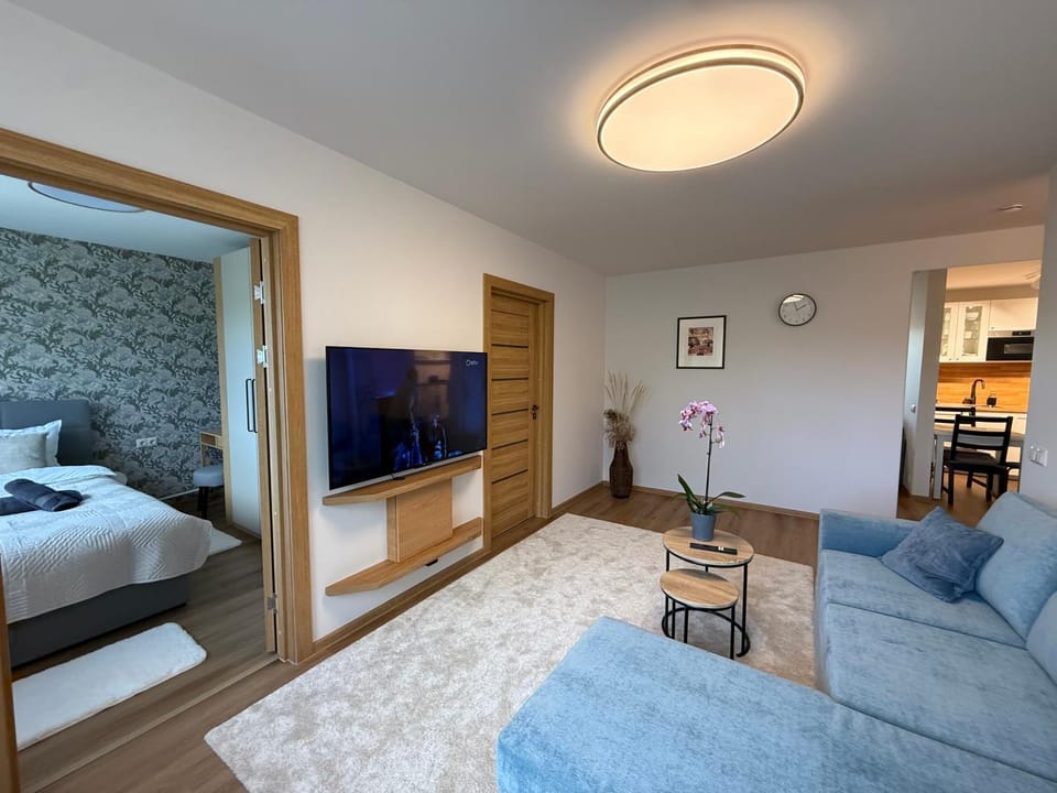 Bed, TV and multimedia, Living room, Seating area
