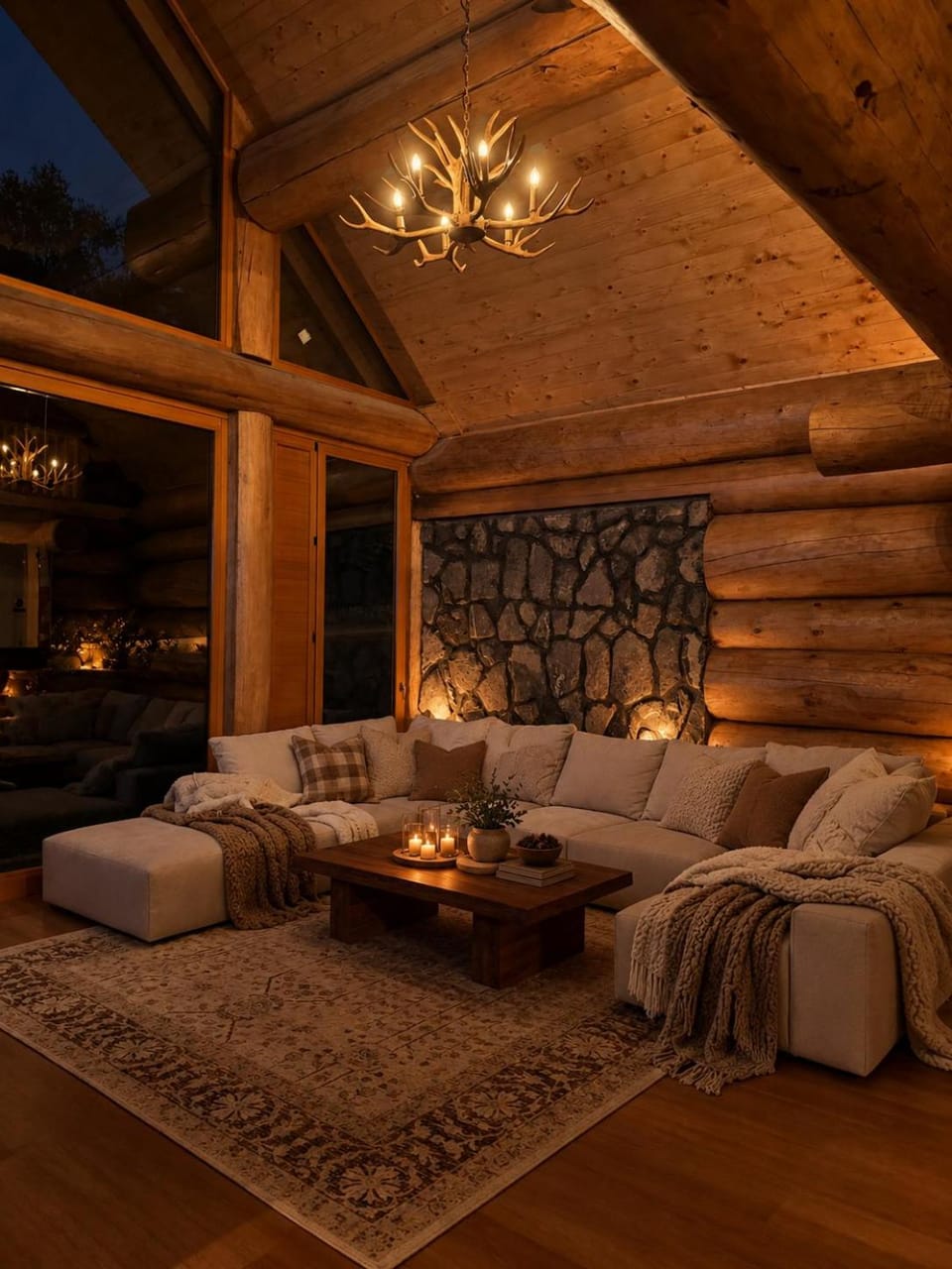Night, Living room, Seating area