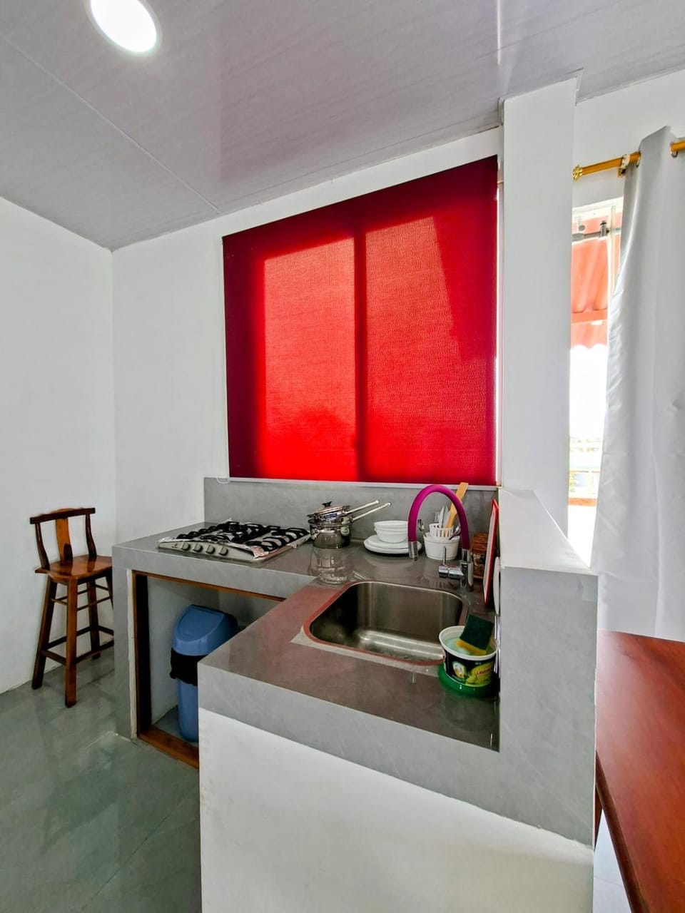 Kitchen or kitchenette, stove