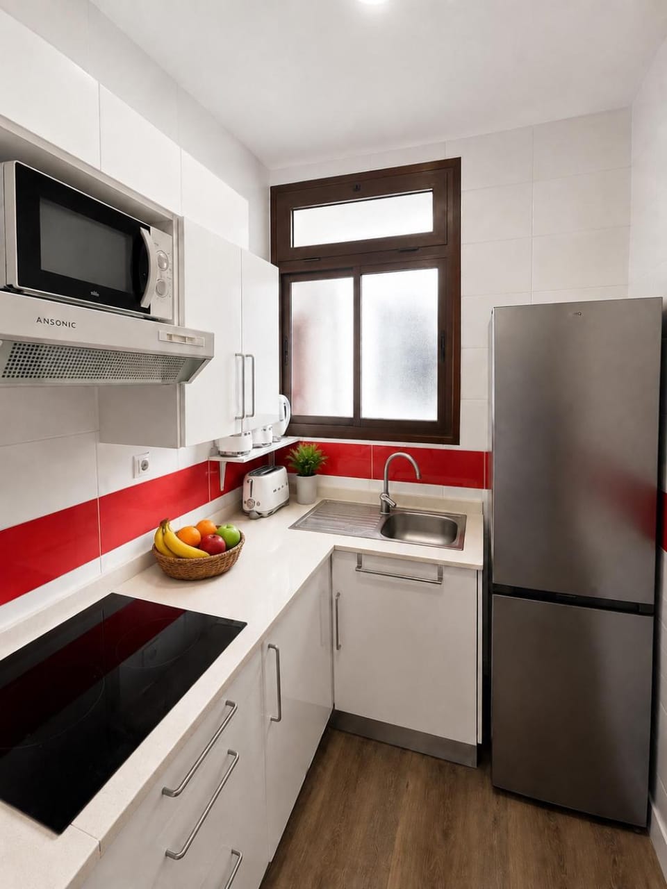Kitchen or kitchenette, stove