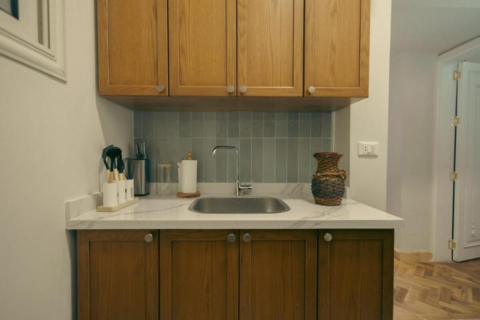 Kitchen or kitchenette, stove