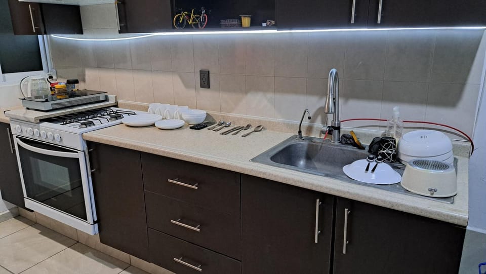 Kitchen or kitchenette, stove