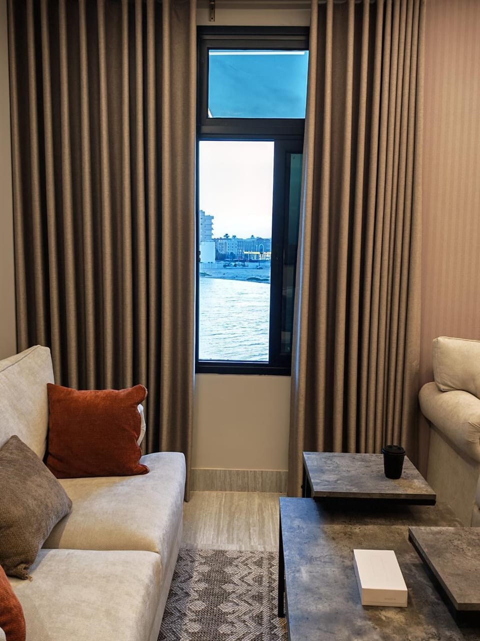 Natural landscape, Living room, Seating area, Lake view, River view