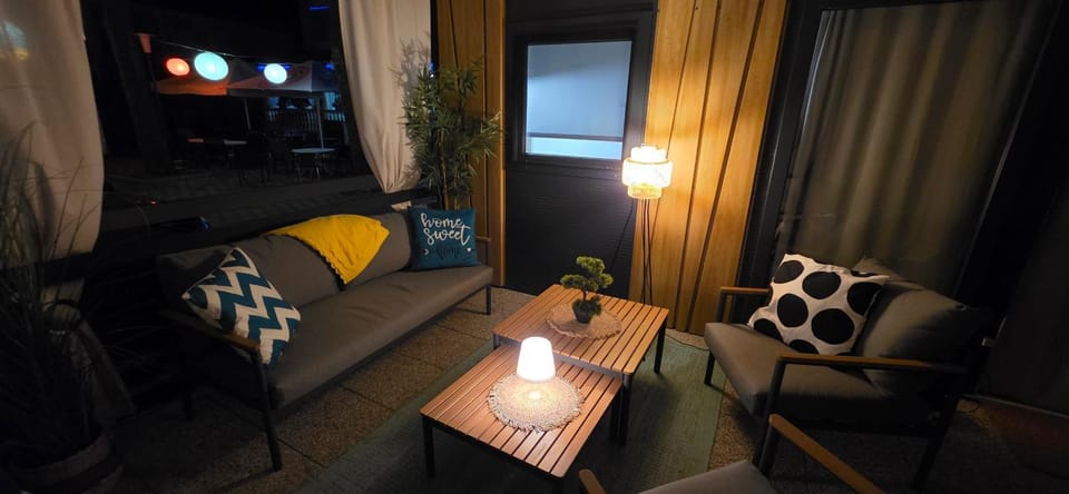 Night, Living room, Seating area