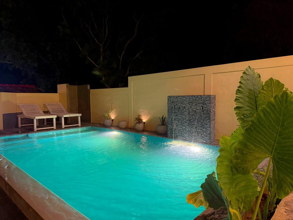 Night, Pool view, Swimming pool, Swimming pool