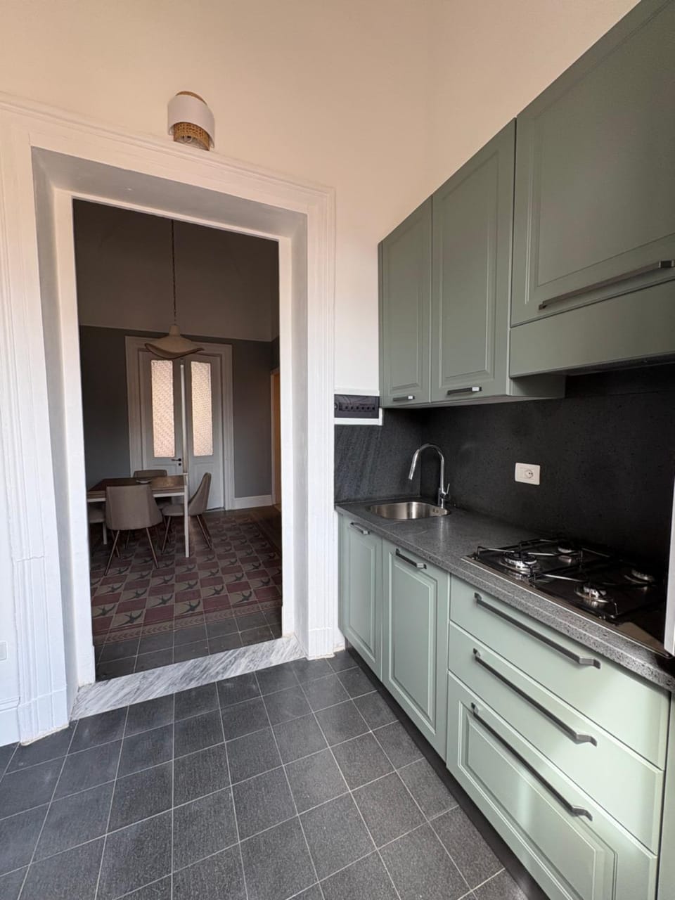 Kitchen or kitchenette, stove