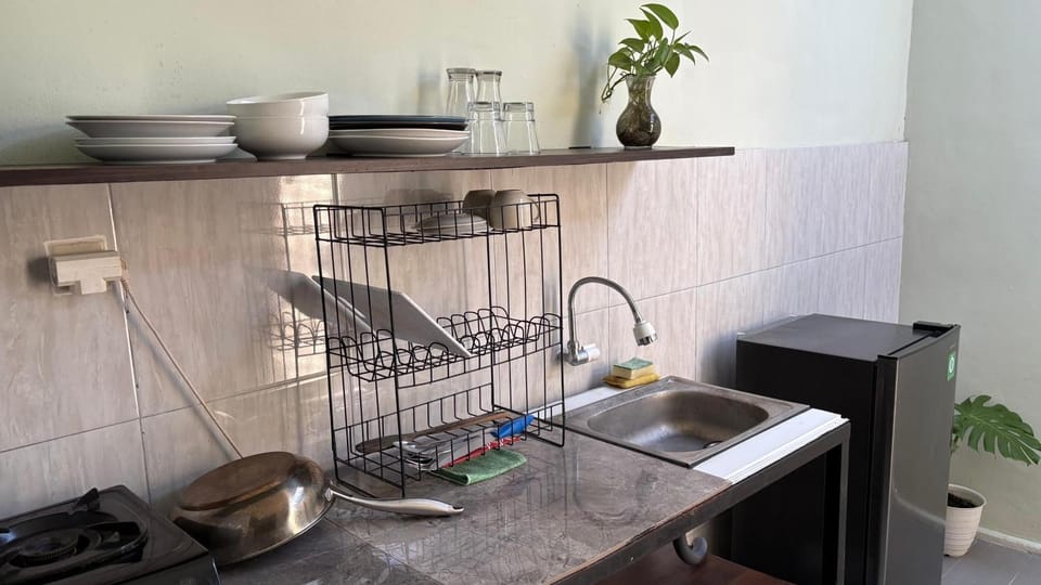 Kitchen or kitchenette, stove