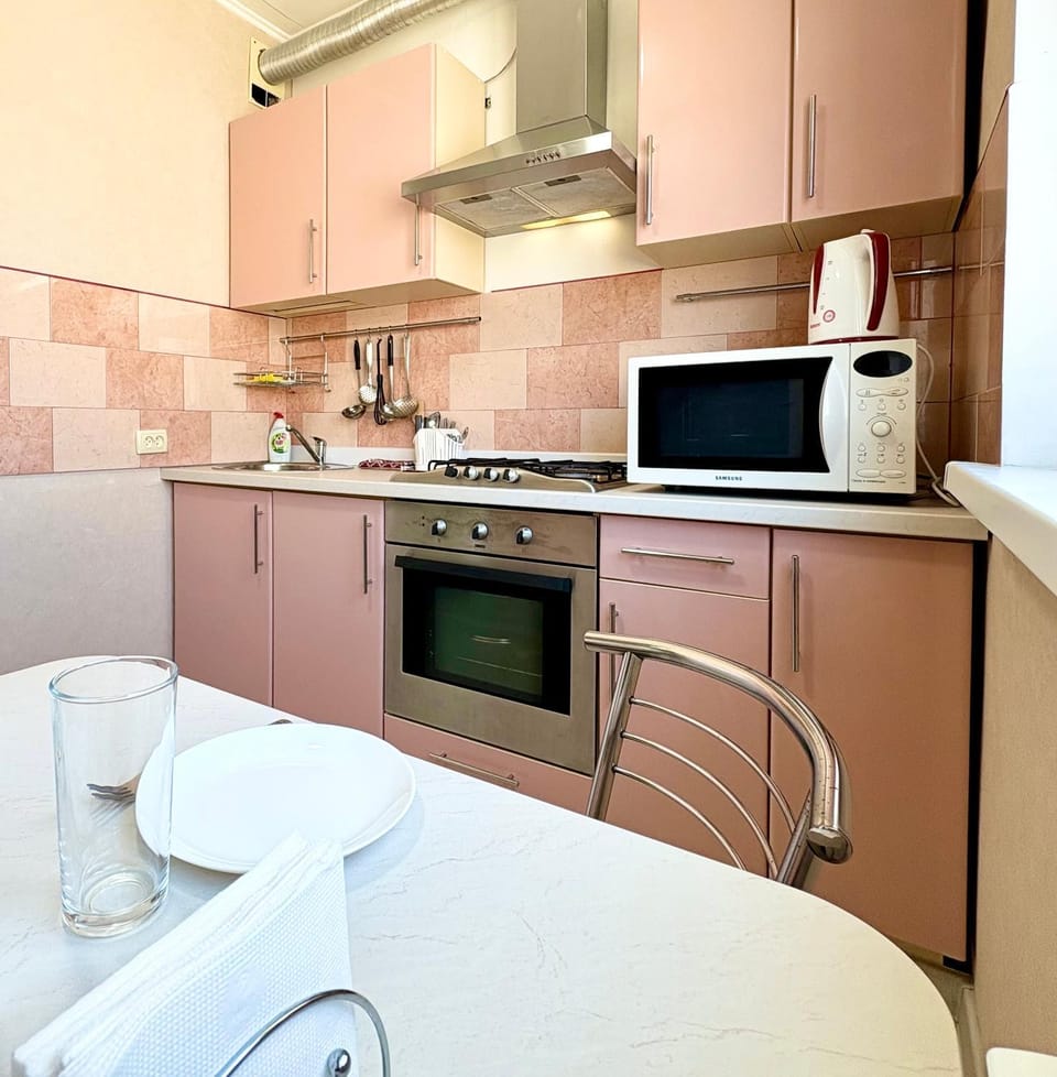 Kitchen or kitchenette, stove