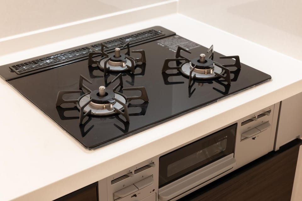 Kitchen or kitchenette, stove