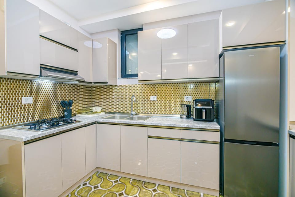 Kitchen or kitchenette, stove