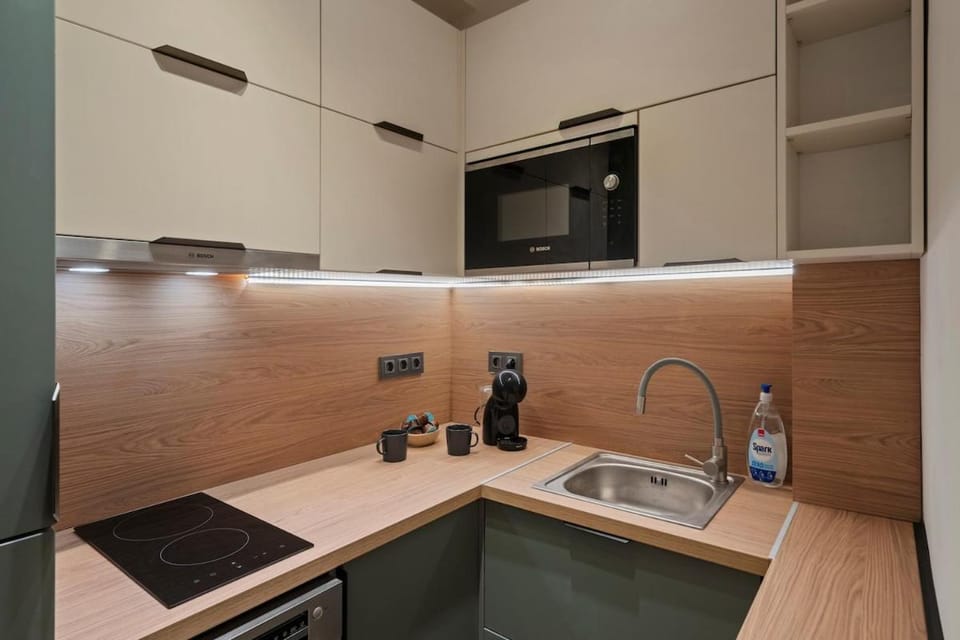 Kitchen or kitchenette, stove