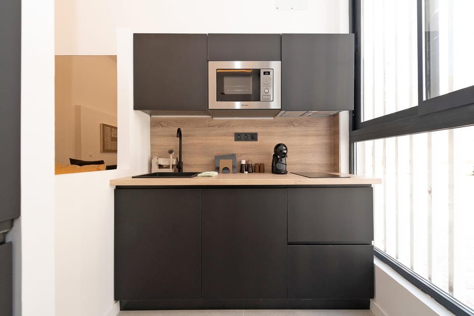 Kitchen or kitchenette, stove