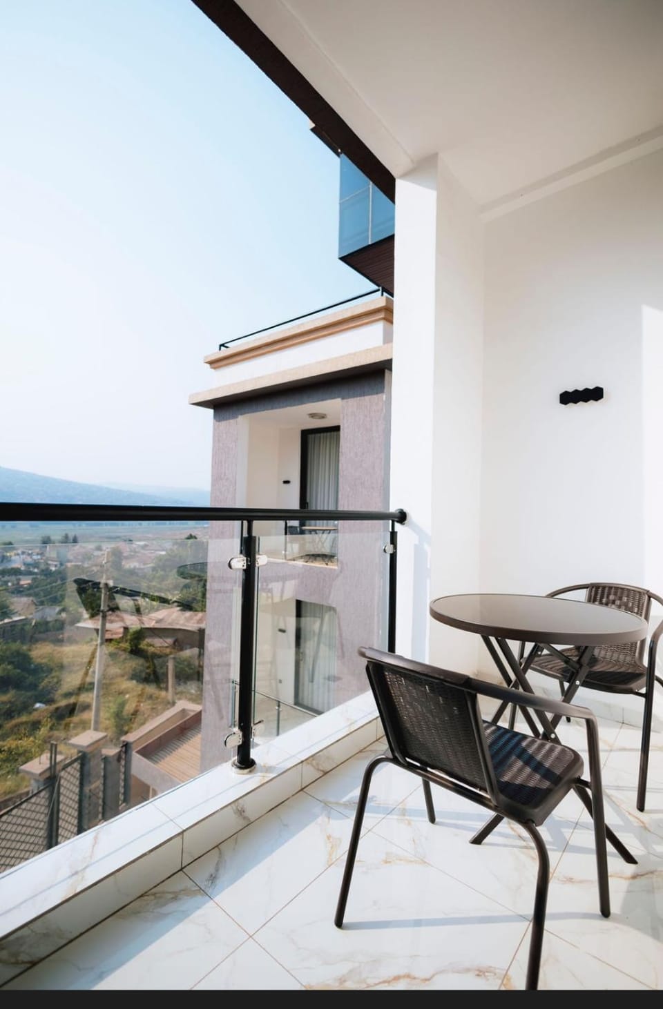 Property building, Patio, Day, Natural landscape, View (from property/room), Balcony/Terrace, Living room, Seating area, Dining area