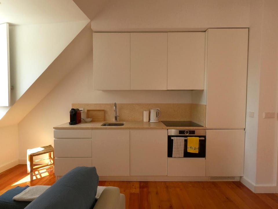 Kitchen or kitchenette, stove