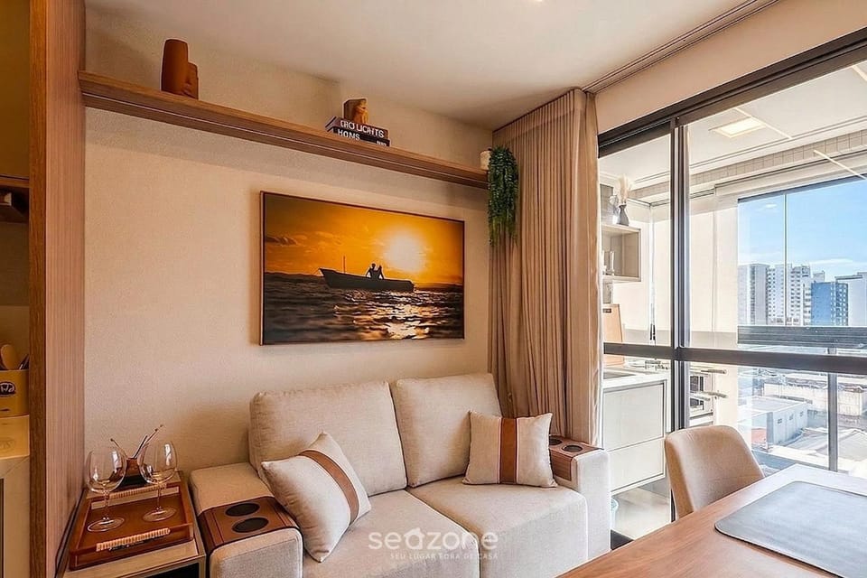 Kitchen or kitchenette, Living room, Dining area, City view