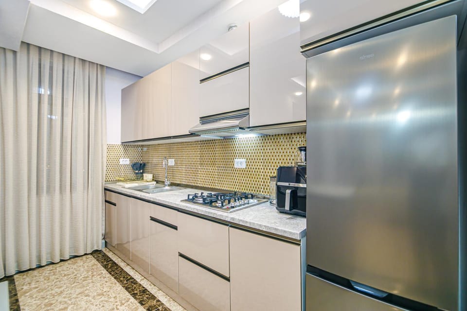 Kitchen or kitchenette, stove