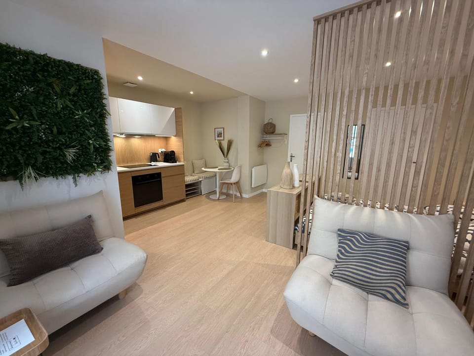 Kitchen or kitchenette, Living room, Seating area, Dining area, stove