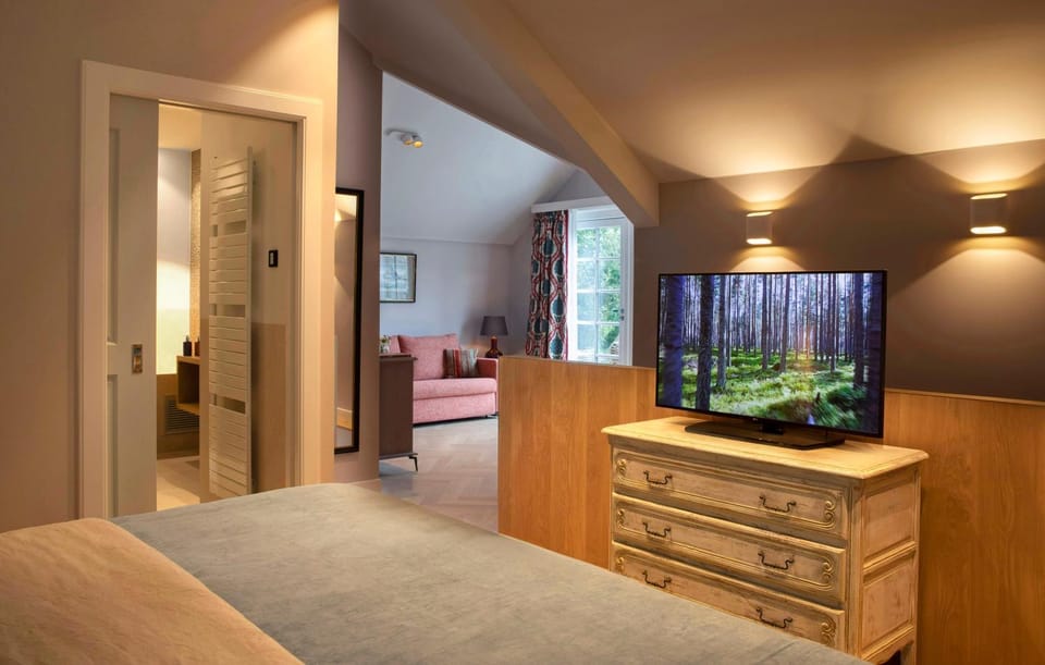 Bed, TV and multimedia, Seating area, Bedroom