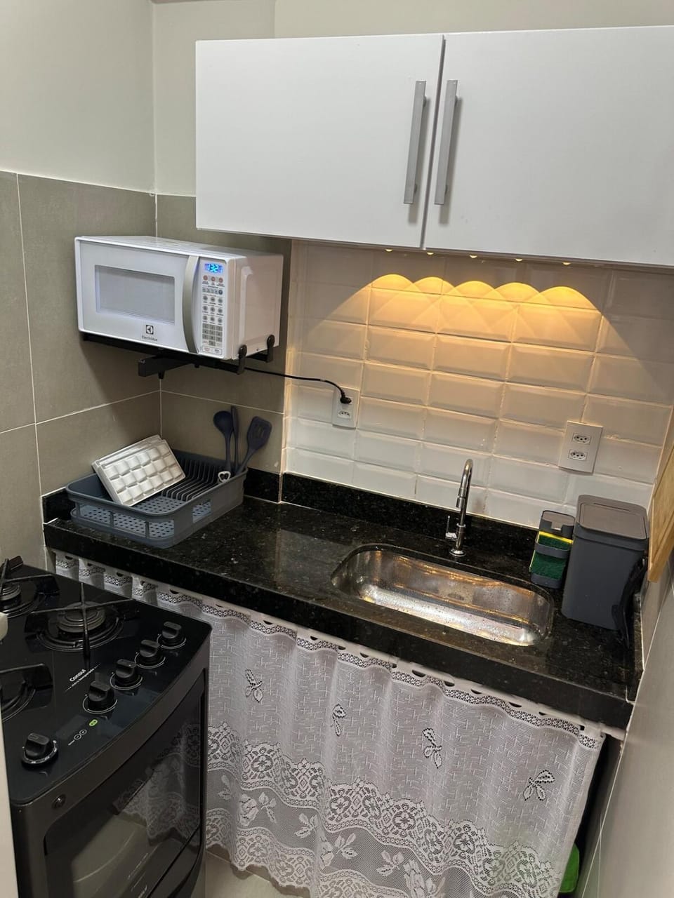 Kitchen or kitchenette, stove