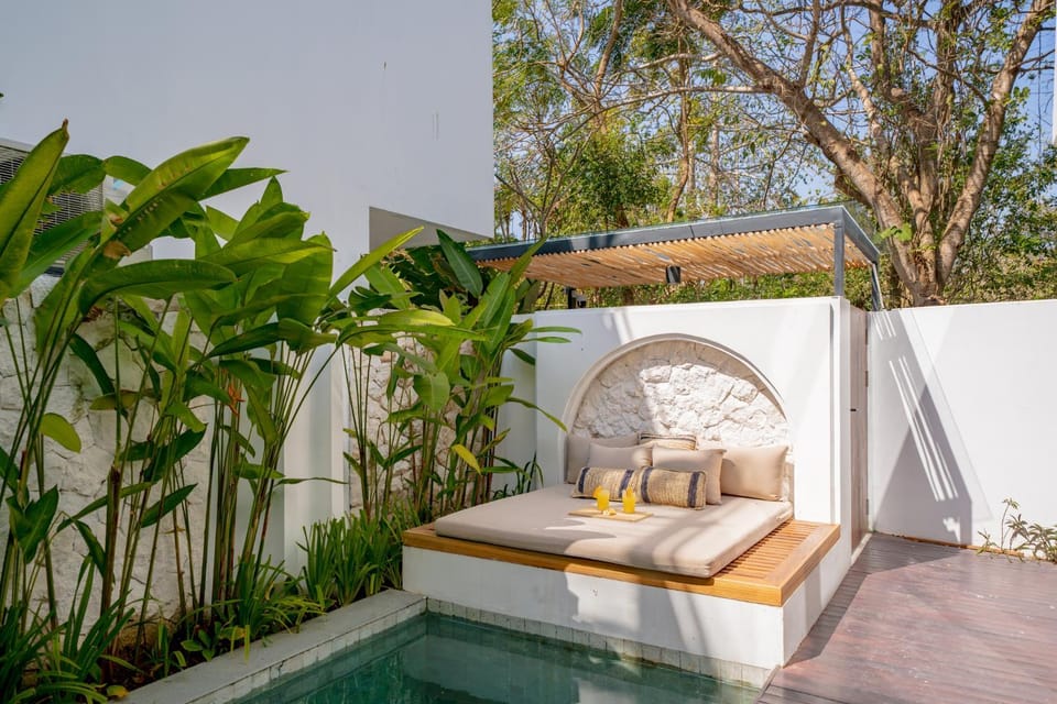Patio, Natural landscape, Pool view, Swimming pool, sunbed