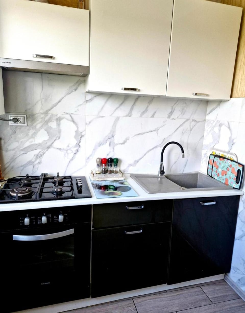 Kitchen or kitchenette, stove