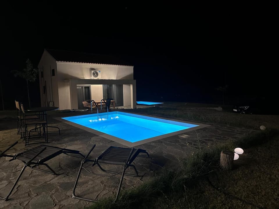 Night, Pool view, Swimming pool, sunbed