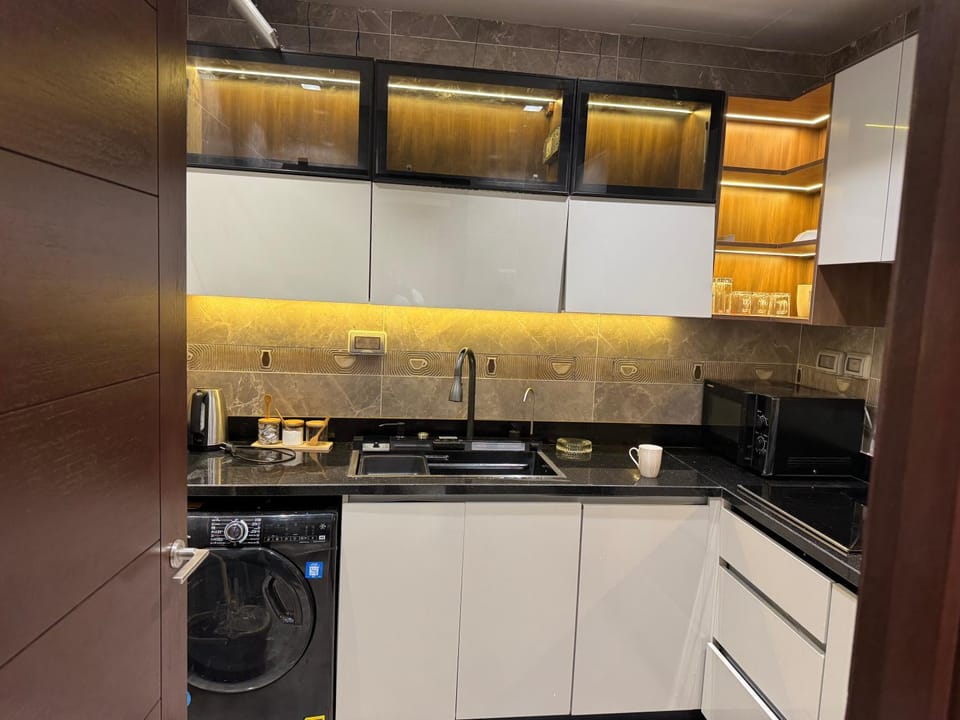 Kitchen or kitchenette, stove