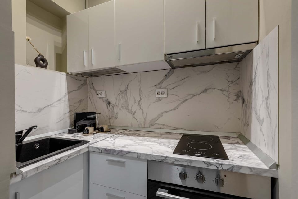 Kitchen or kitchenette, stove