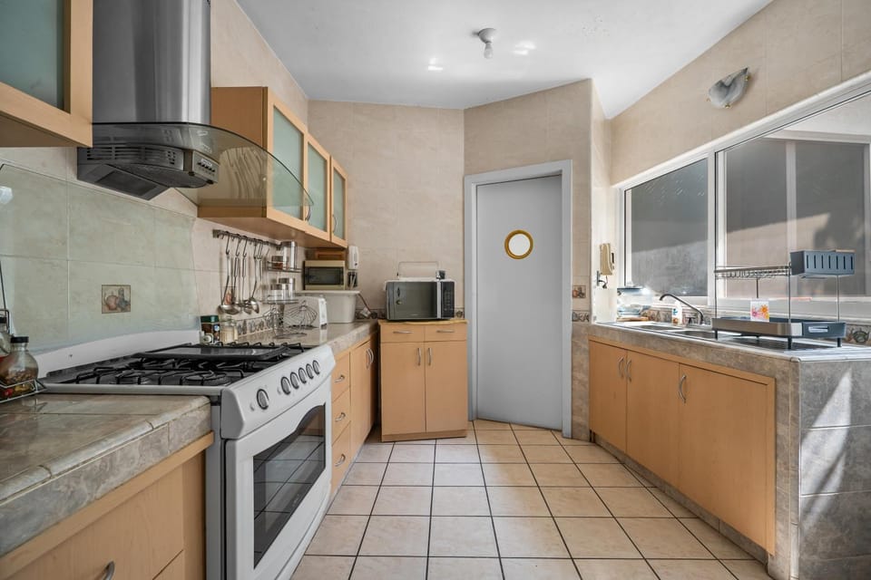 Kitchen or kitchenette, stove