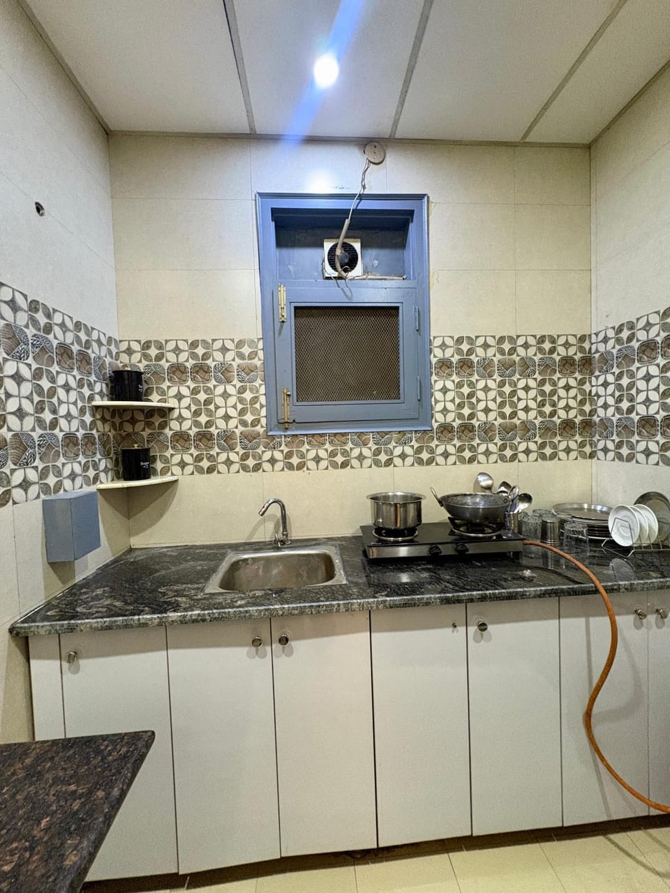 Kitchen or kitchenette, stove