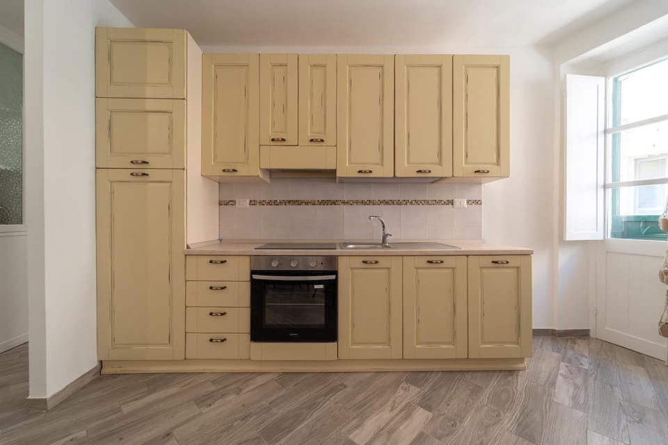 Kitchen or kitchenette, stove