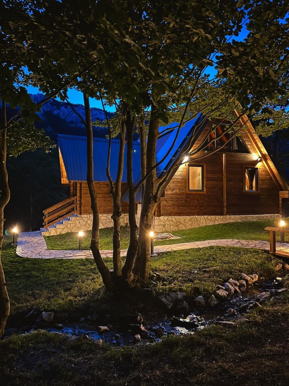 Property building, Night, Natural landscape, Garden, Garden view