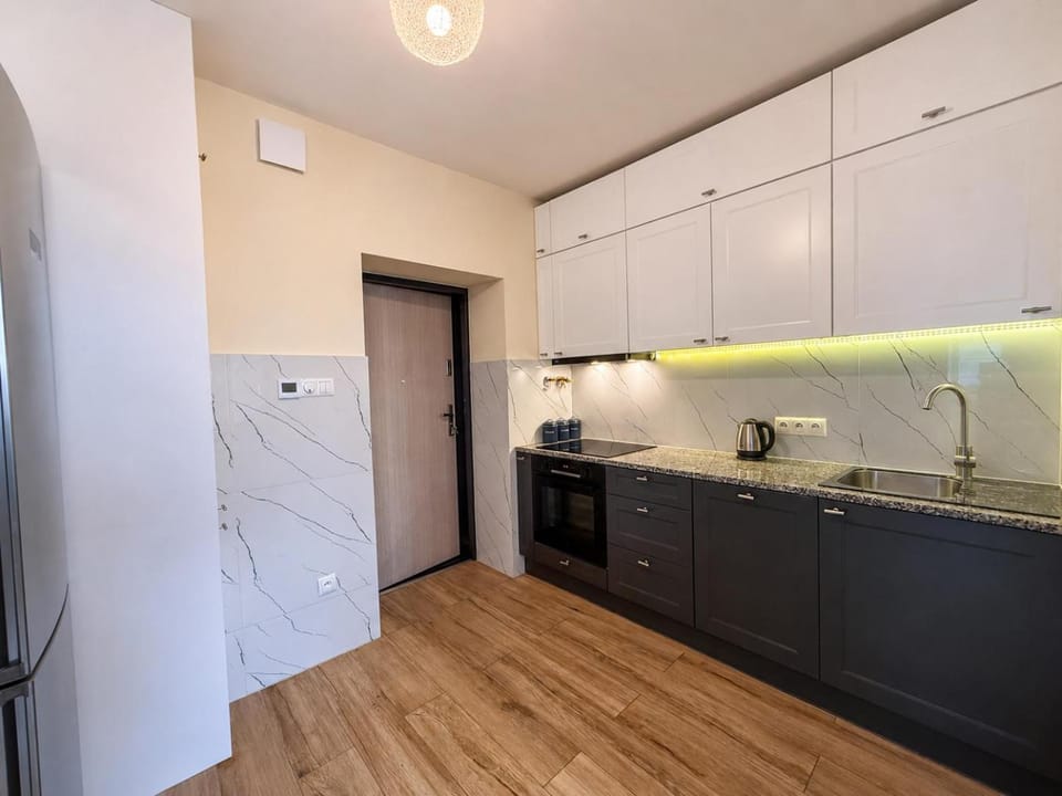 Kitchen or kitchenette, stove