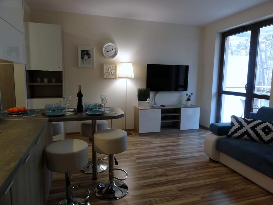 Kitchen or kitchenette, Living room, Seating area, Dining area