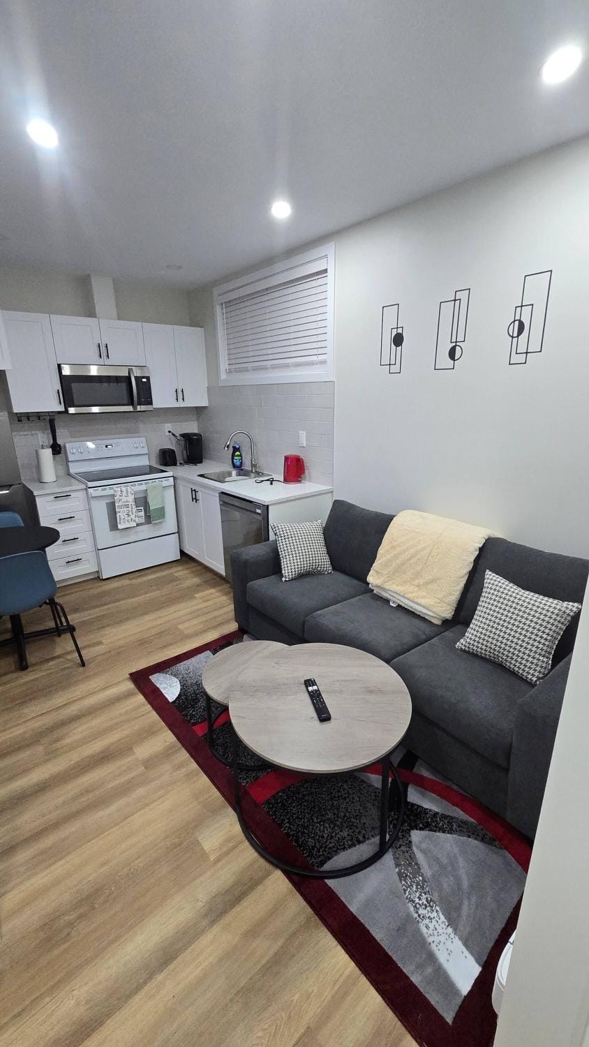 Living room, Decorative detail, dishwasher, microwave, oven, kitchen
