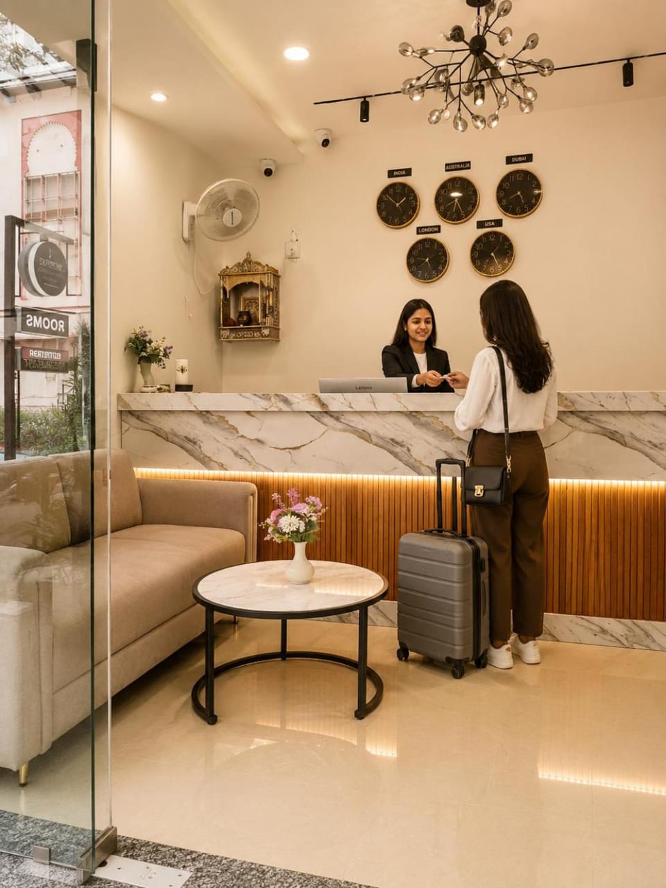 People, Living room, Lobby or reception, Seating area, Guests, group of guests, fireplace