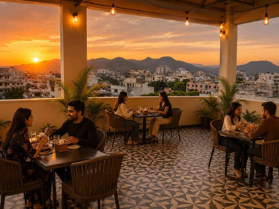 Nearby landmark, Restaurant/places to eat, Day, People, Natural landscape, Banquet/Function facilities, City view, Mountain view, Sunrise, Sunset, group of guests