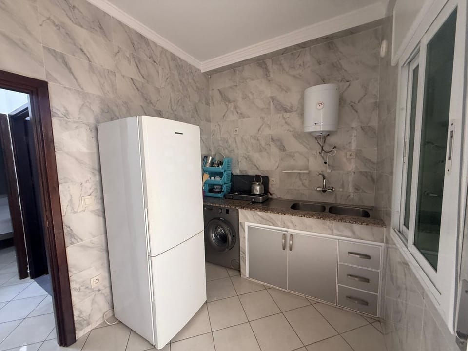 Kitchen or kitchenette, stove