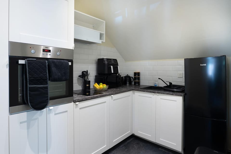 Kitchen or kitchenette, oven