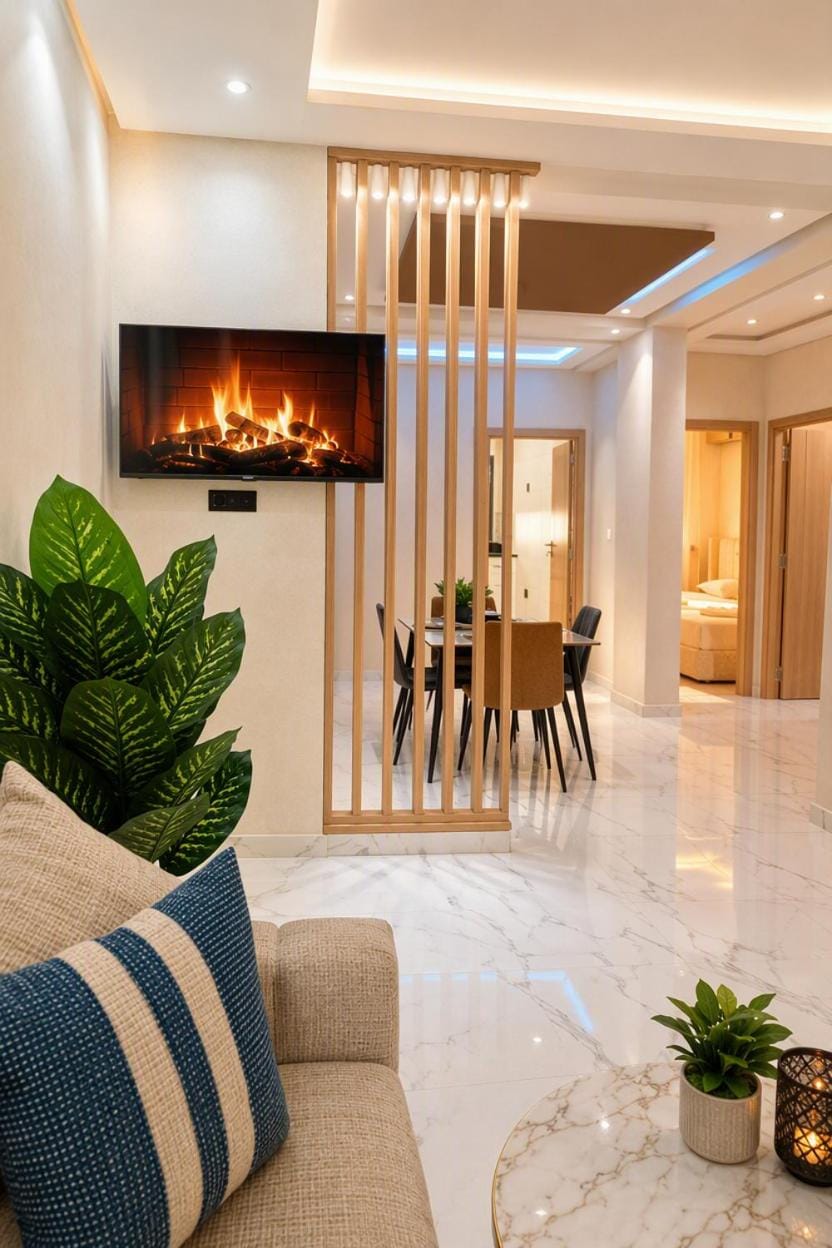 Living room, Seating area, Dining area, flat iron