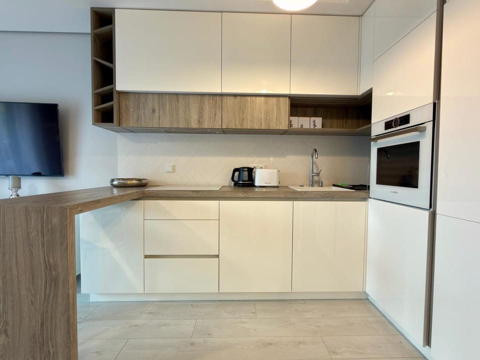 Kitchen or kitchenette, stove