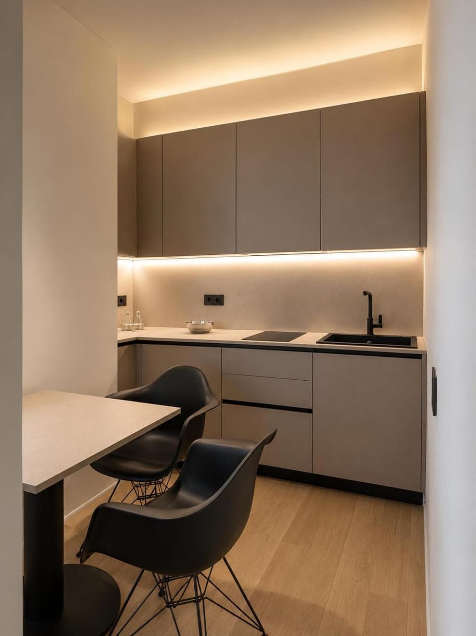 Kitchen or kitchenette, stove