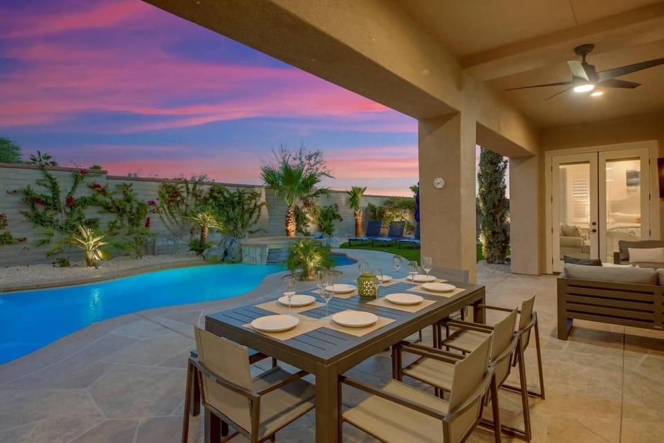 Patio, Natural landscape, Seating area, Dining area, Swimming pool