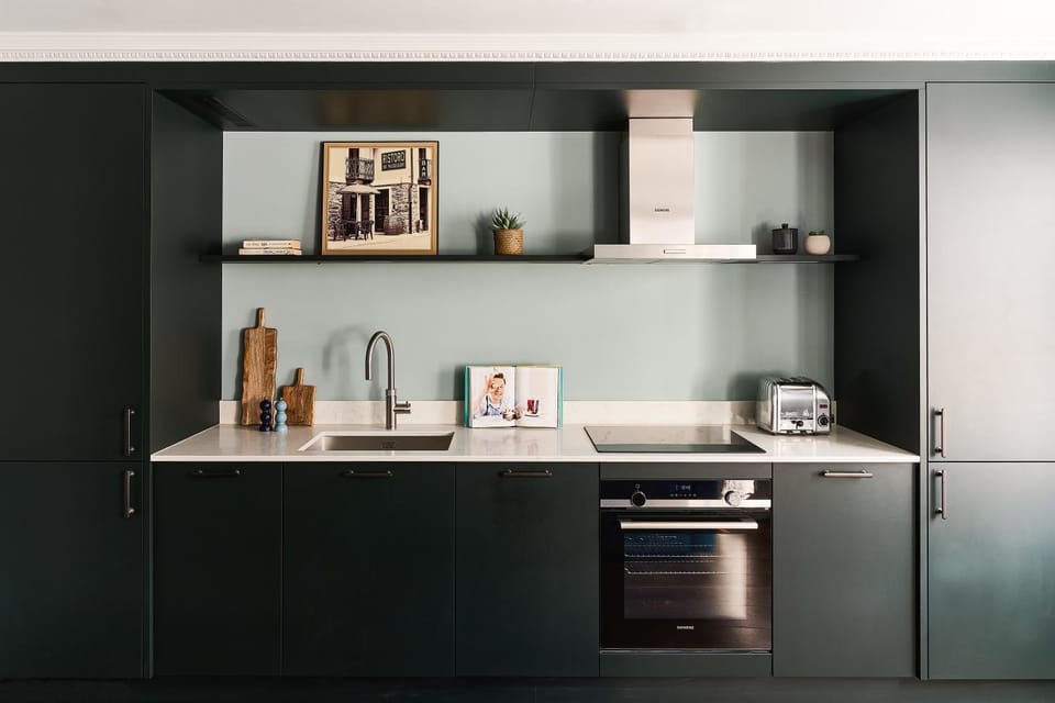 Kitchen or kitchenette, stove, toaster
