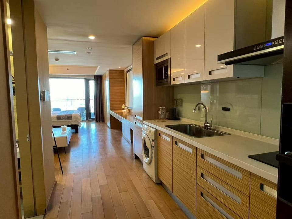 Kitchen or kitchenette, stove